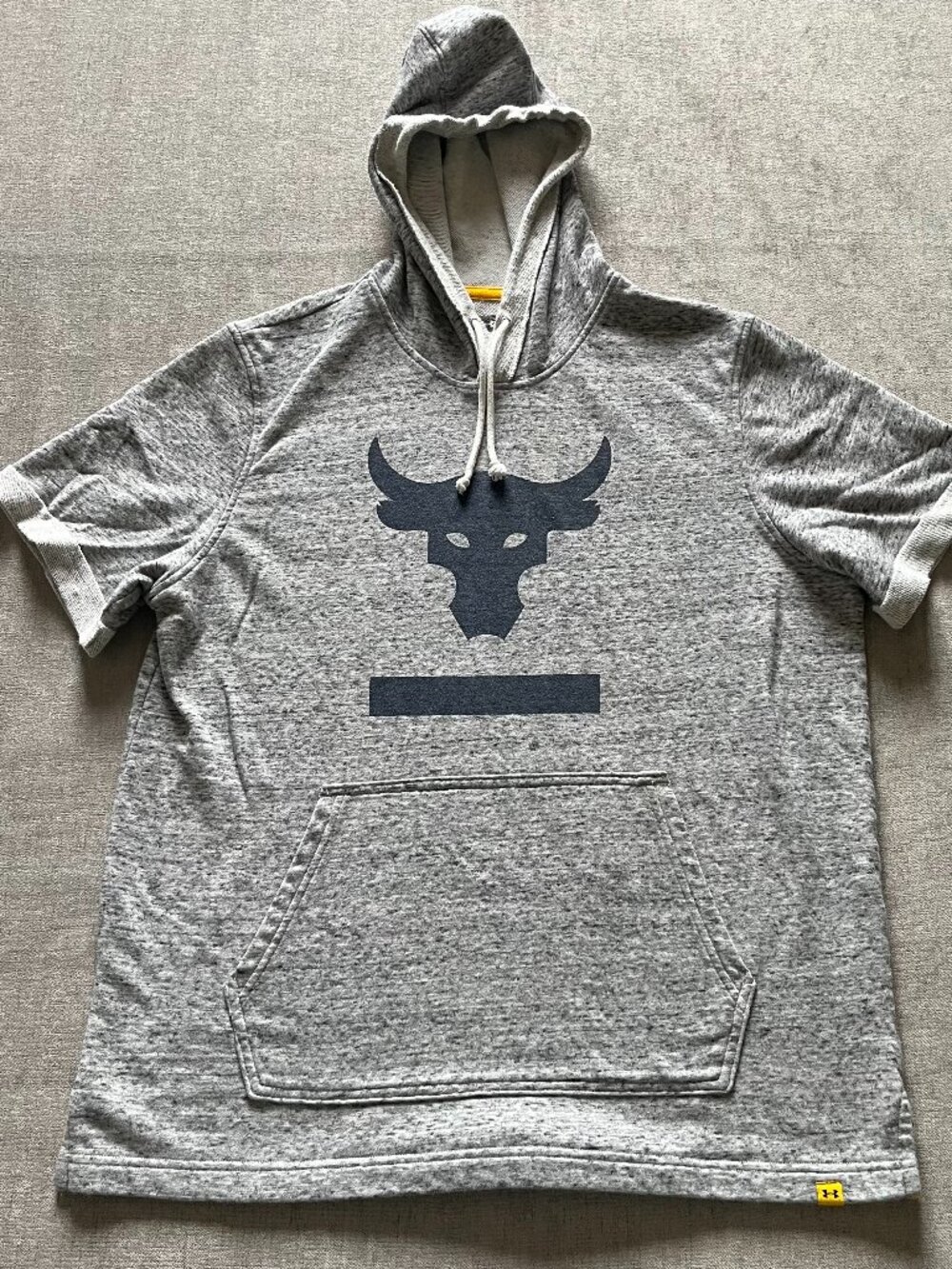 Under Armour Project Rock Short Sleeve Hoodie Men Large Gray Gym Cotton Blend